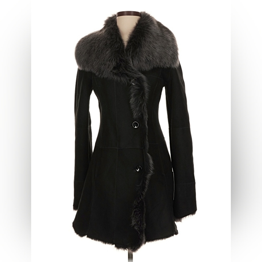 Hide Society Black Suede And Gray Fur Coat